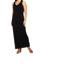 Drape Back Slub Knit Maxi Dress Black 